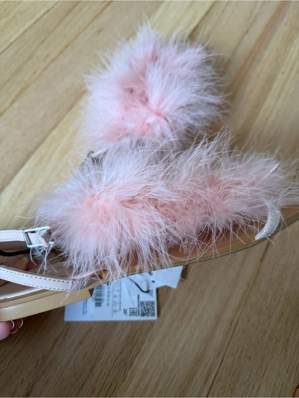 Blush Pink Feather-Trim Slide Sandals - Picture 6 of 8